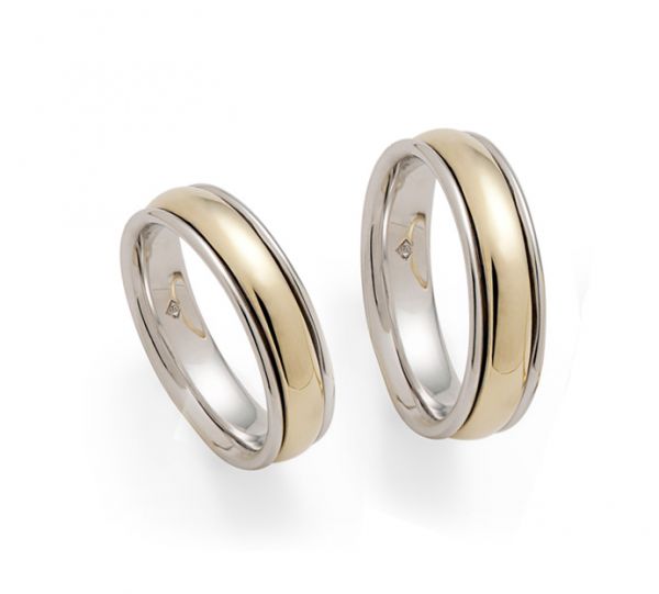 Aliança de ouro branco e ouro amarelo 18K - Modelo AL3O15222